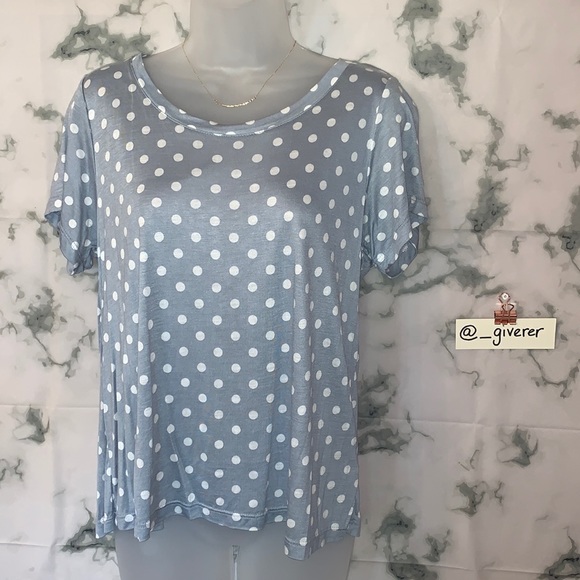 NWT Chloe K Blue / White Polka Dot Large Short Sleeve Shirt - Picture 1 of 10